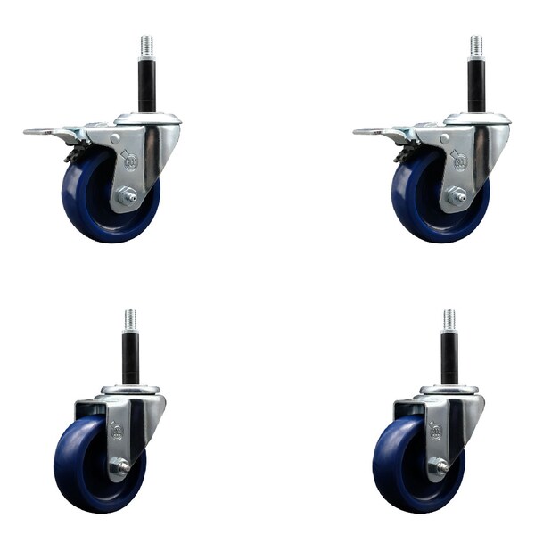 Service Caster 3.5'' SS Solid Poly Swivel 3/4'' Expanding Stem Caster Set 2 Total Lock Brakes, 4PK SCC-SSEXTTL20S3514-SPUS-2-S-2-34 - main